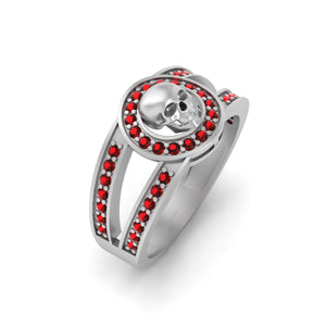 Skull Wedding Ring Unisex 0.40TCW Red Garnet Gothic Skull Ring