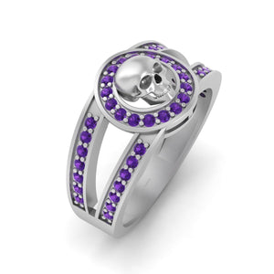 Mens Gothic Wedding Ring 0.40TCW Amethyst Skull Ring Silver