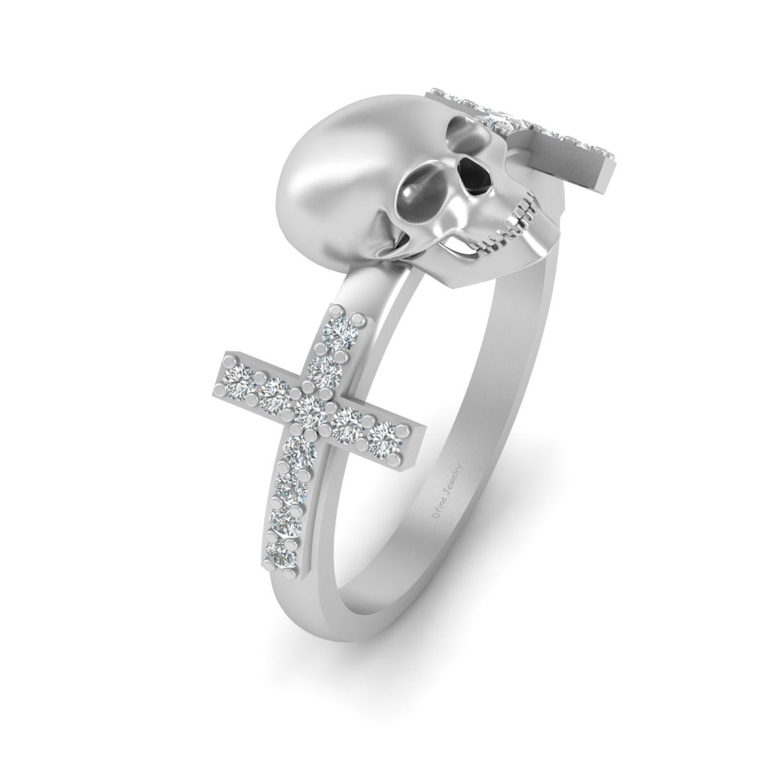 Diamond Cross and Skull Ring