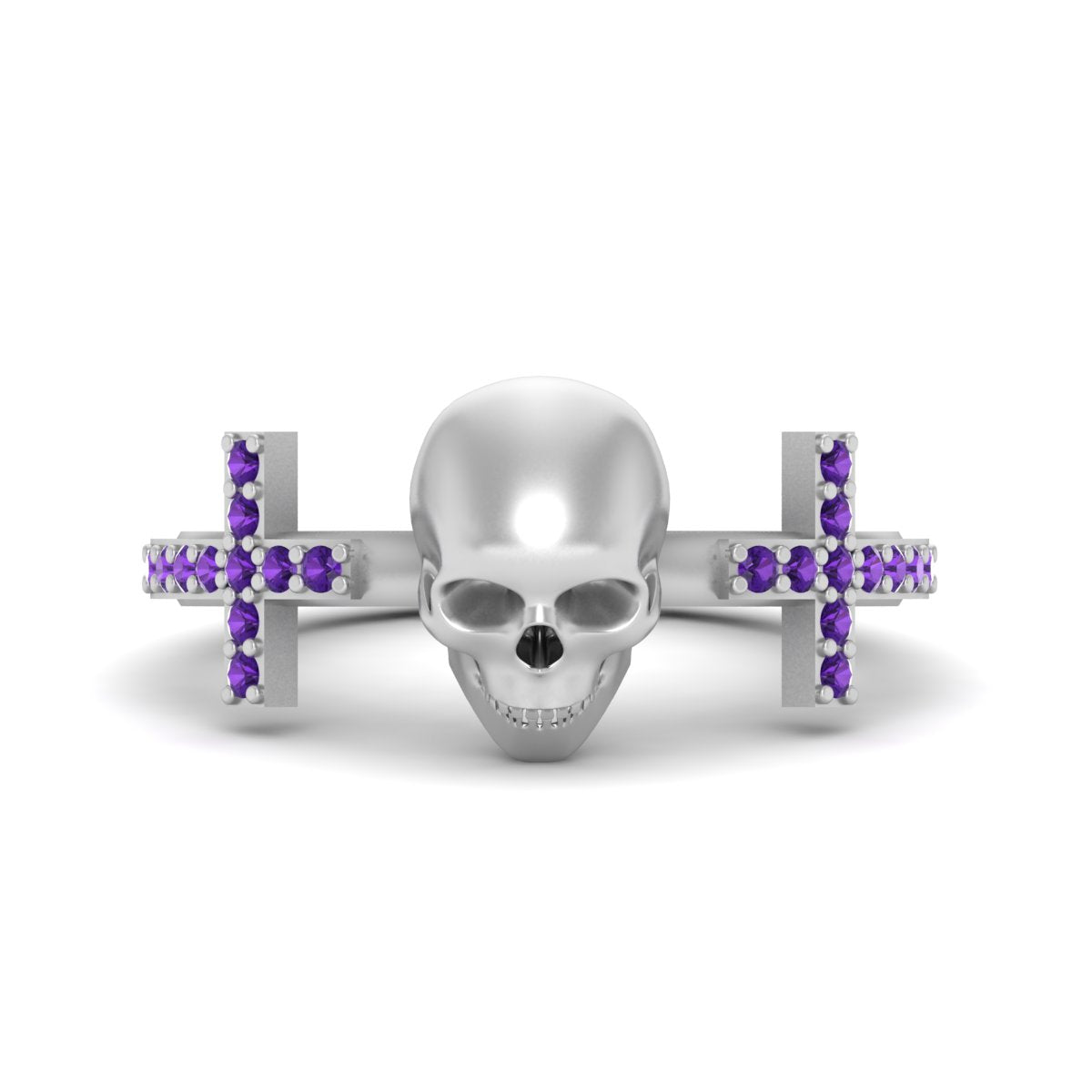 Amethyst Cross and Skull Ring