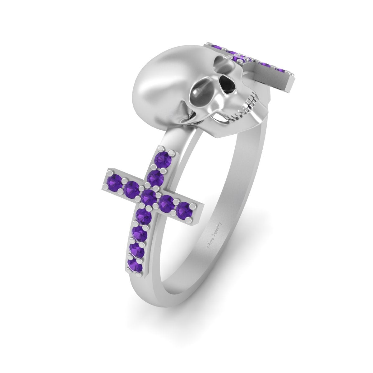 Amethyst Cross and Skull Ring