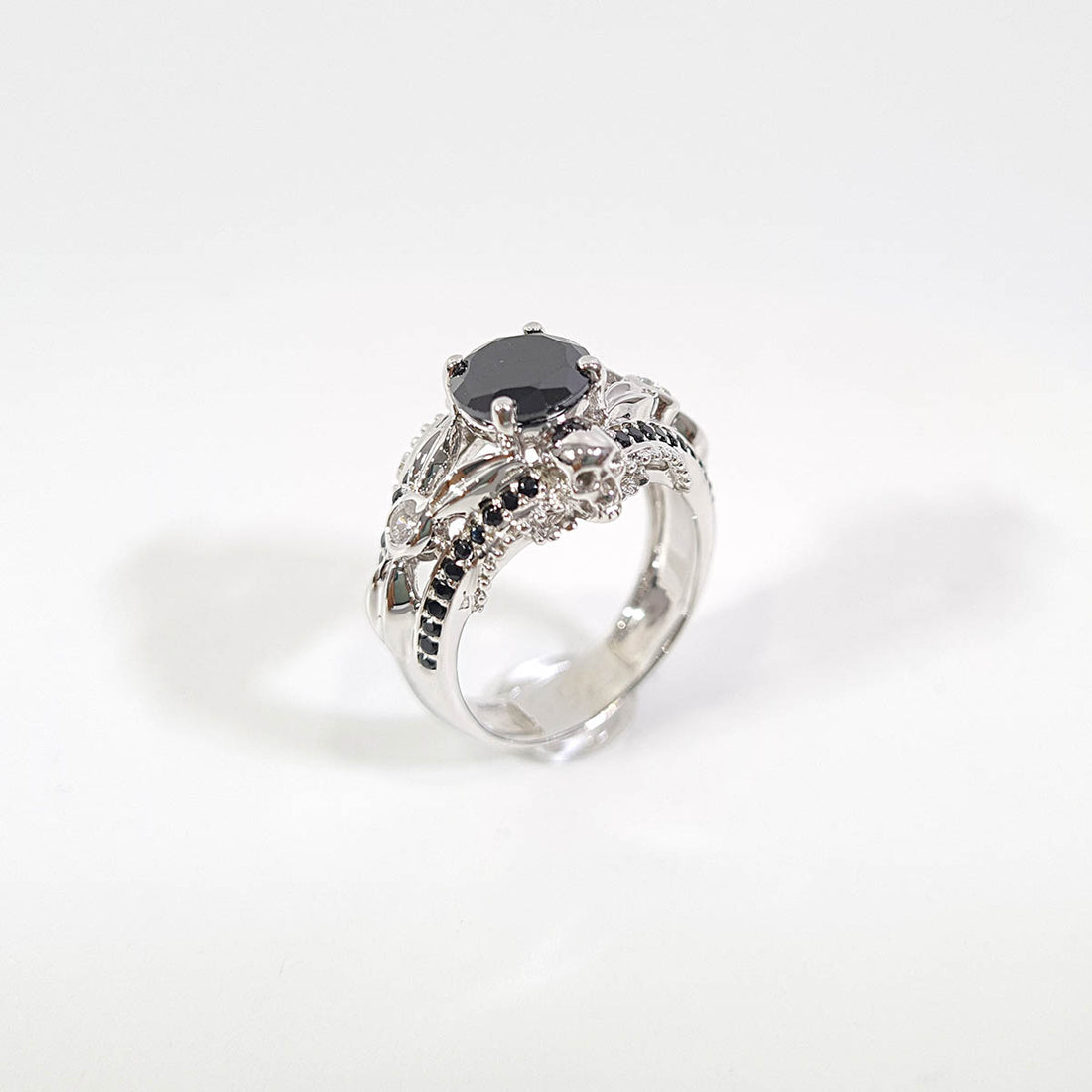 Black Onyx Skull Wedding Ring Leaf Floral Gothic Ring Womens