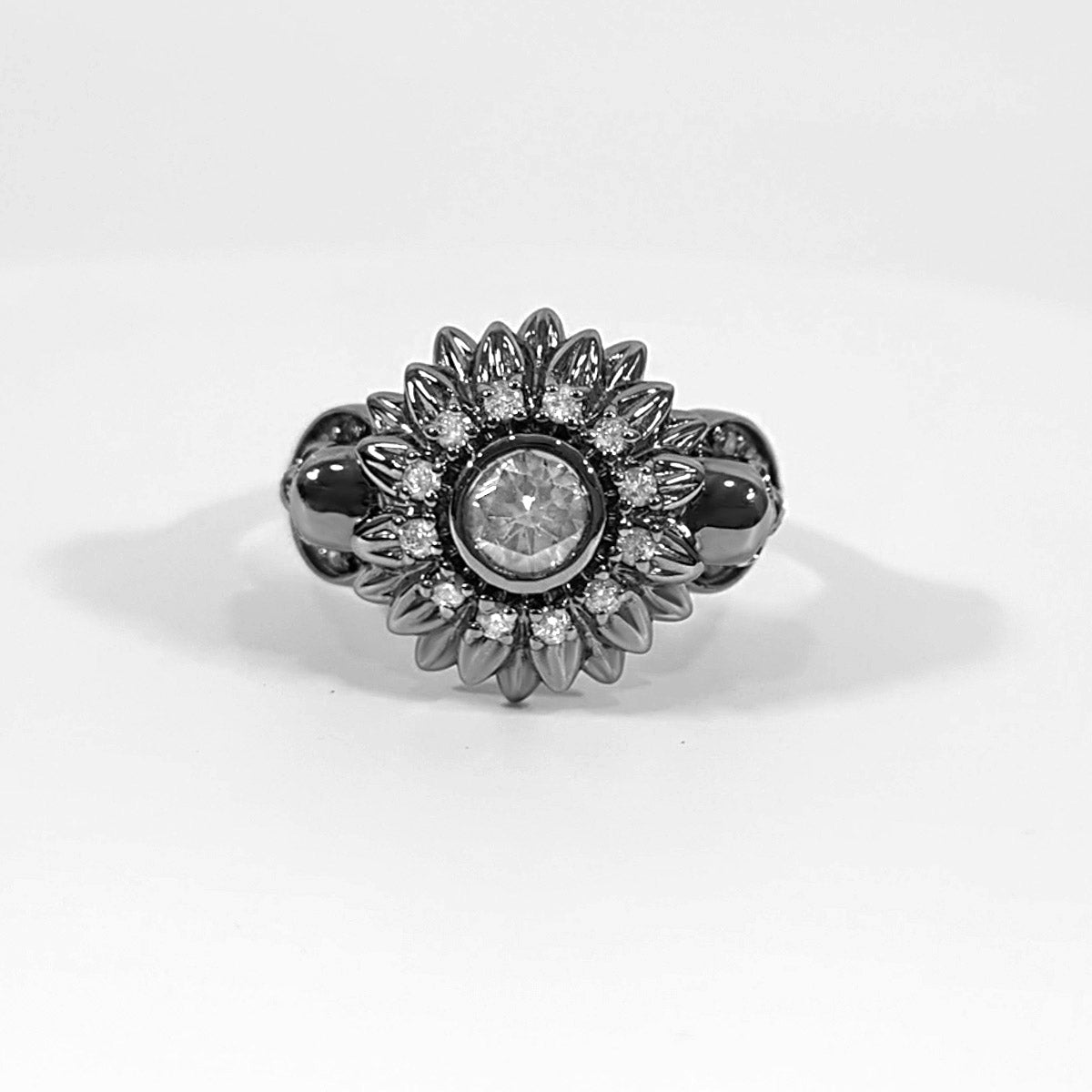 0.80TCW Diamond Skull Flower Ring
