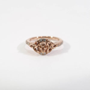 Diamond Trinity Skull Ring 10k Rose Gold Skull Engagement Ring