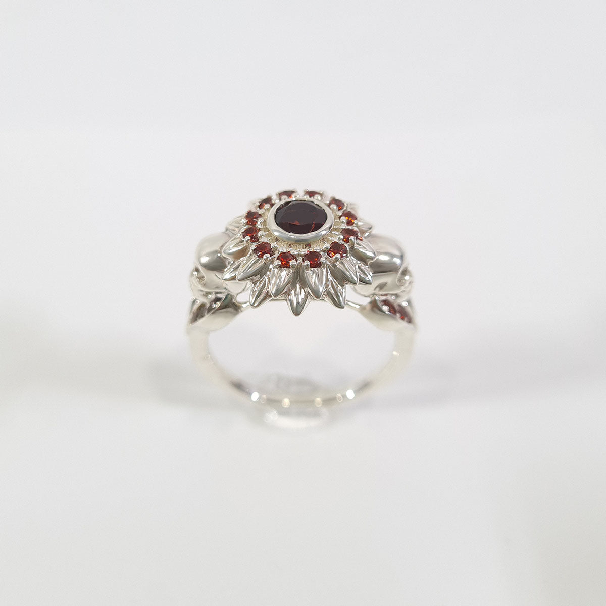 Silver Flower Skull Ring