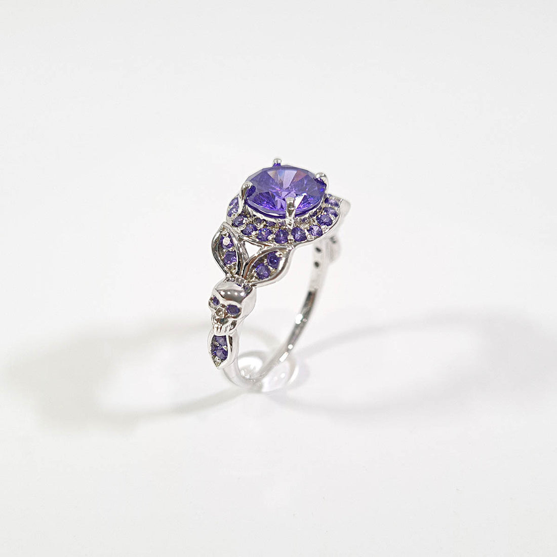 1.65TCW Purple Amethyst Skull Engagement Ring Sterling Silver
