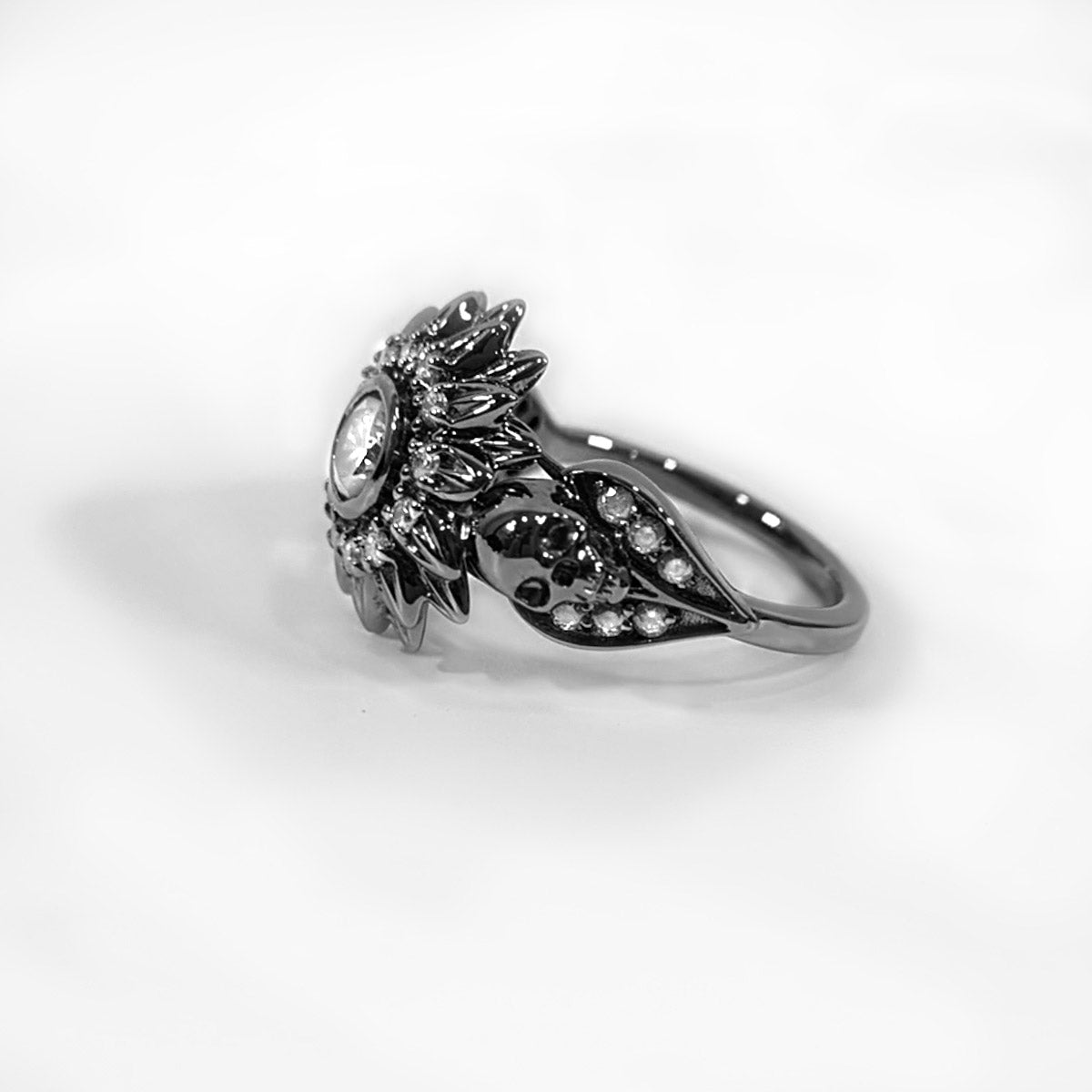 0.80TCW Diamond Skull Flower Ring