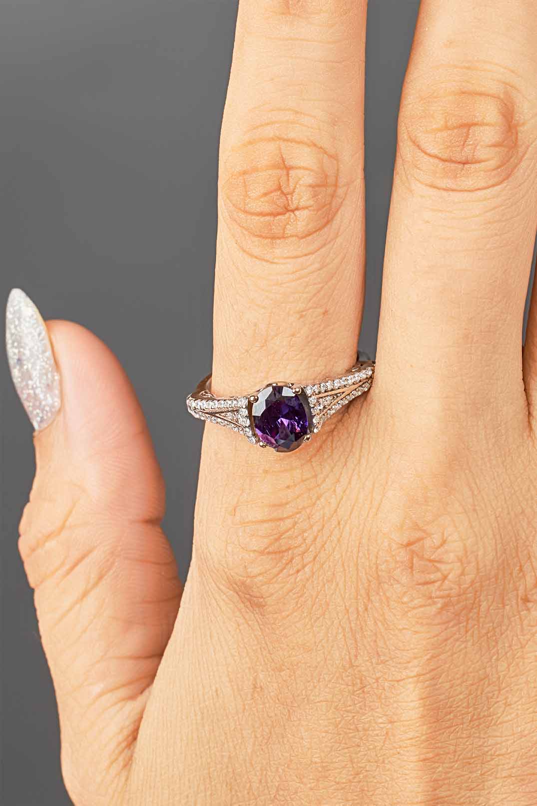 Amethyst Engagement Rings for Women Oval Cut Purple Gemstone Art Deco Wedding Rose Gold White Gold Sterling Silver
