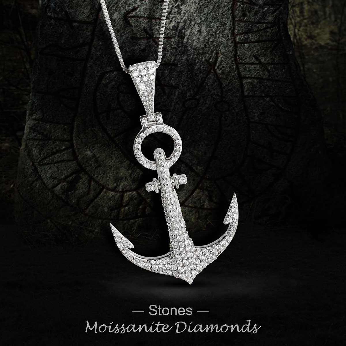 Iced Out Anchor Necklace Pendant Nautical Hip Hop Jewelry Moissanite Diamond