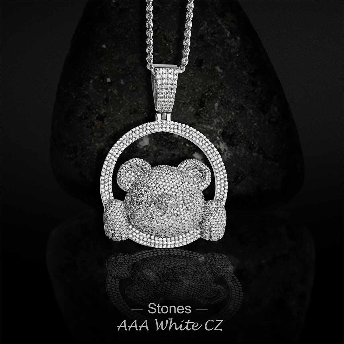 Iced Out Panda Pendant Necklace Sterling Silver Bear Animal Hip Hop Jewelry
