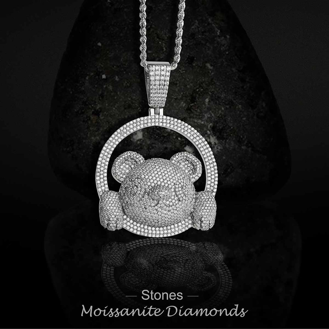 Moissanite Iced Out Panda Pendant Necklace Sterling Silver Bear Animal Hip Hop Jewelry