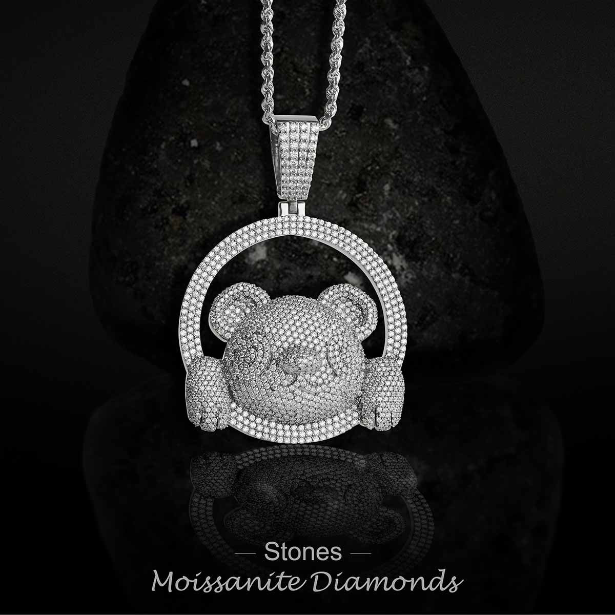 Moissanite Iced Out Panda Pendant Necklace Sterling Silver Bear Animal Hip Hop Jewelry