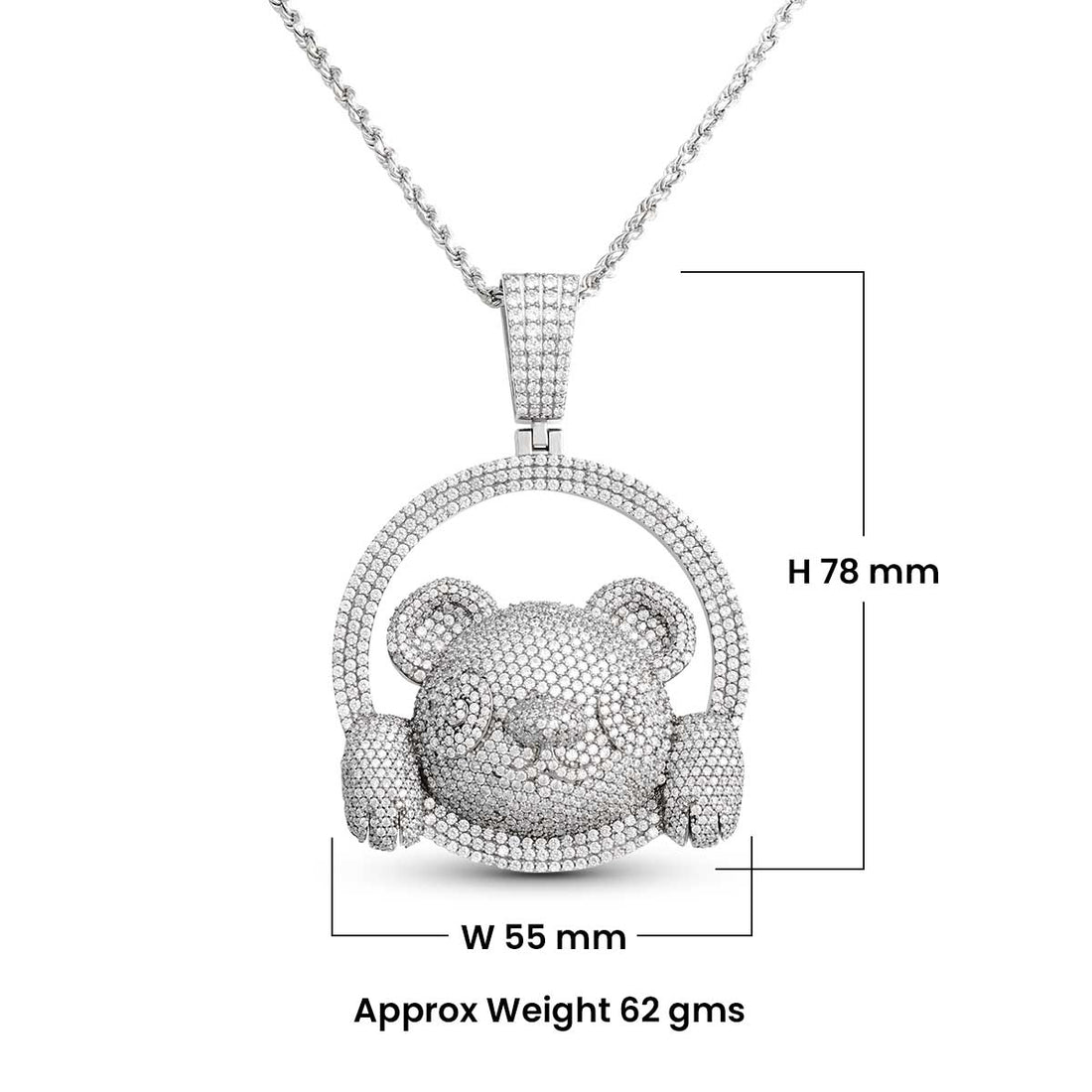 Moissanite Iced Out Panda Pendant Necklace Sterling Silver Bear Animal Hip Hop Jewelry