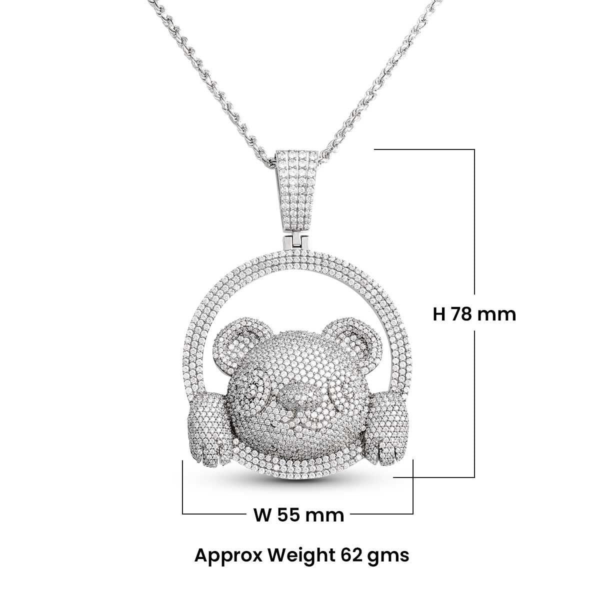 Iced Out Panda Pendant Necklace Sterling Silver Bear Animal Hip Hop Jewelry