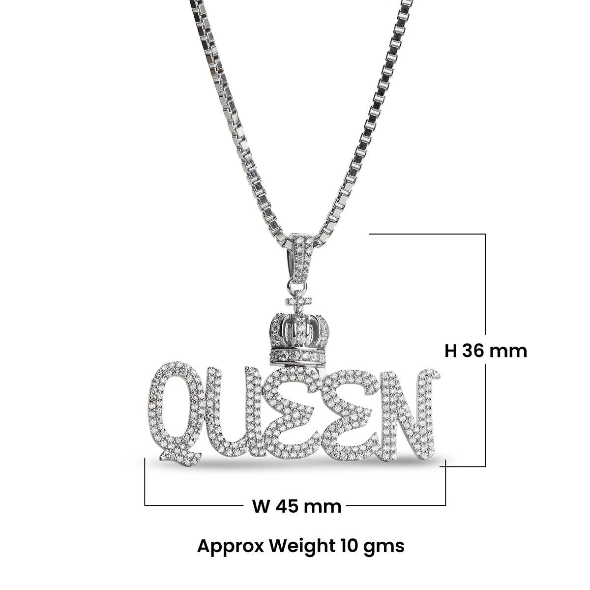 Icedout Queen with Crown Pendant Diamond Iced Out Necklace Hip Hop Jewelry Sterling Silver