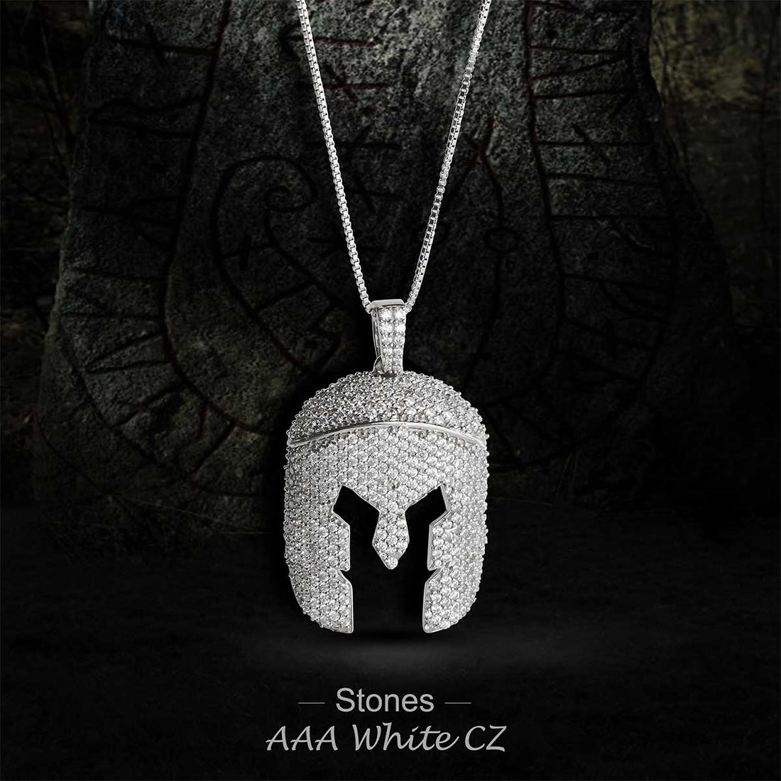 Iced Out Warrior Face Shield Pendant Necklace Hip Hop Jewelry Sterling Silver