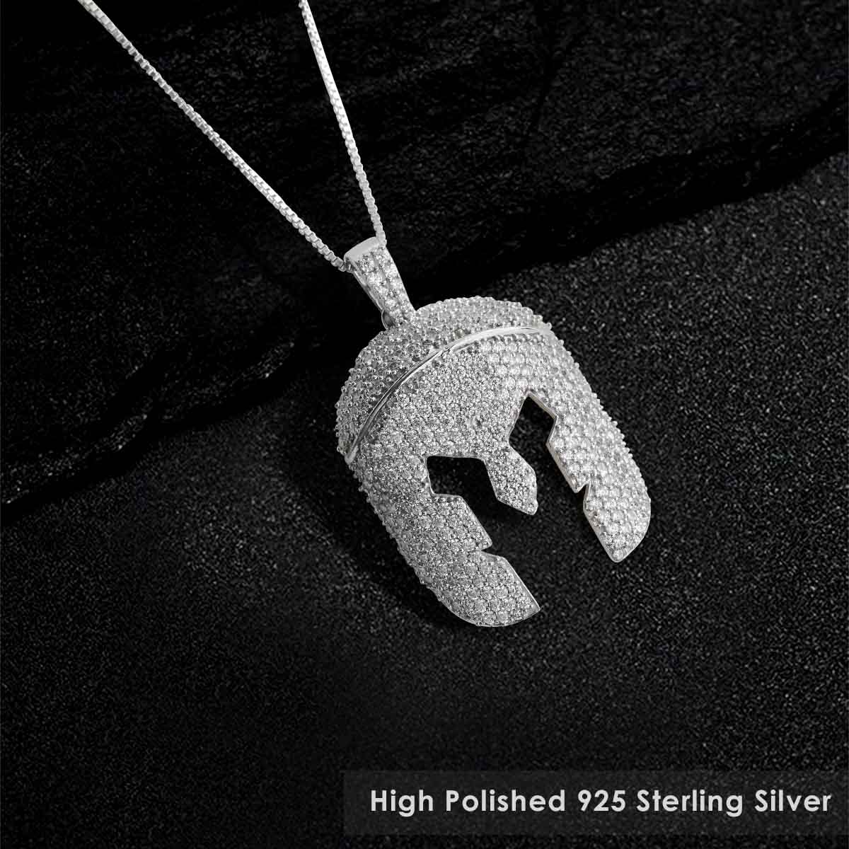 Iced Out Warrior Face Shield Pendant Necklace Hip Hop Jewelry Sterling Silver