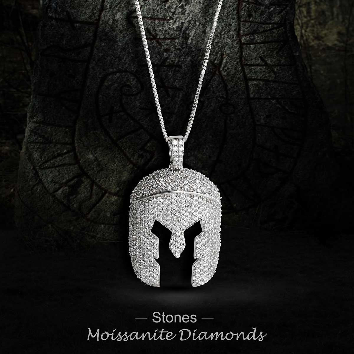 Iced Out Warrior Face Shield Necklace Moissanite Pendant Hip Hop Jewelry Silver