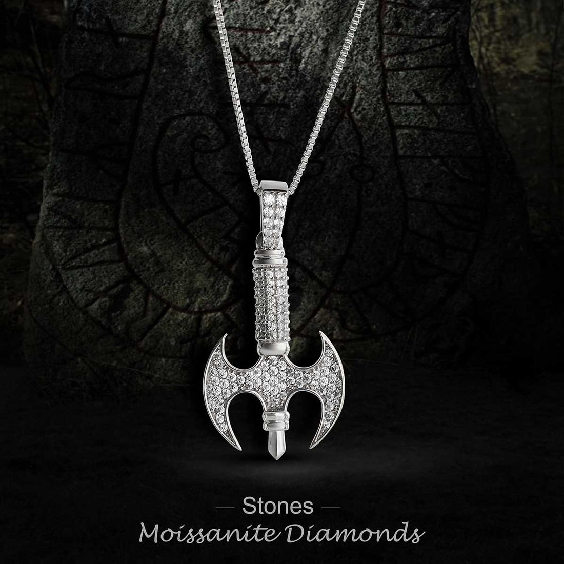 Iced Out Viking Axe Necklace Pendant Moissanite Sterling Silver Hip Hop Warrior Jewelry