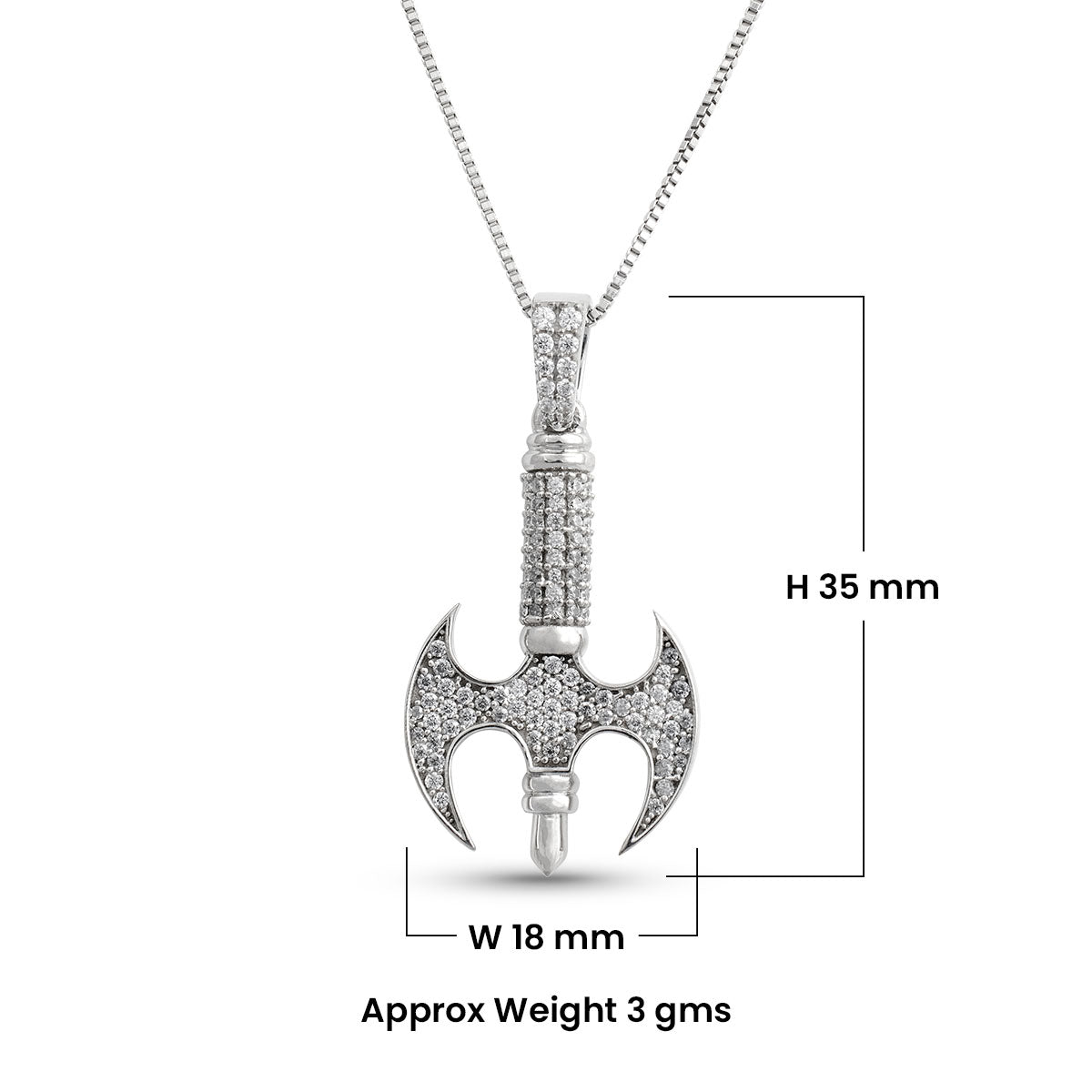 Iced Out Viking Axe Pendant Necklace Sterling Silver Hip Hop Warrior Jewelry