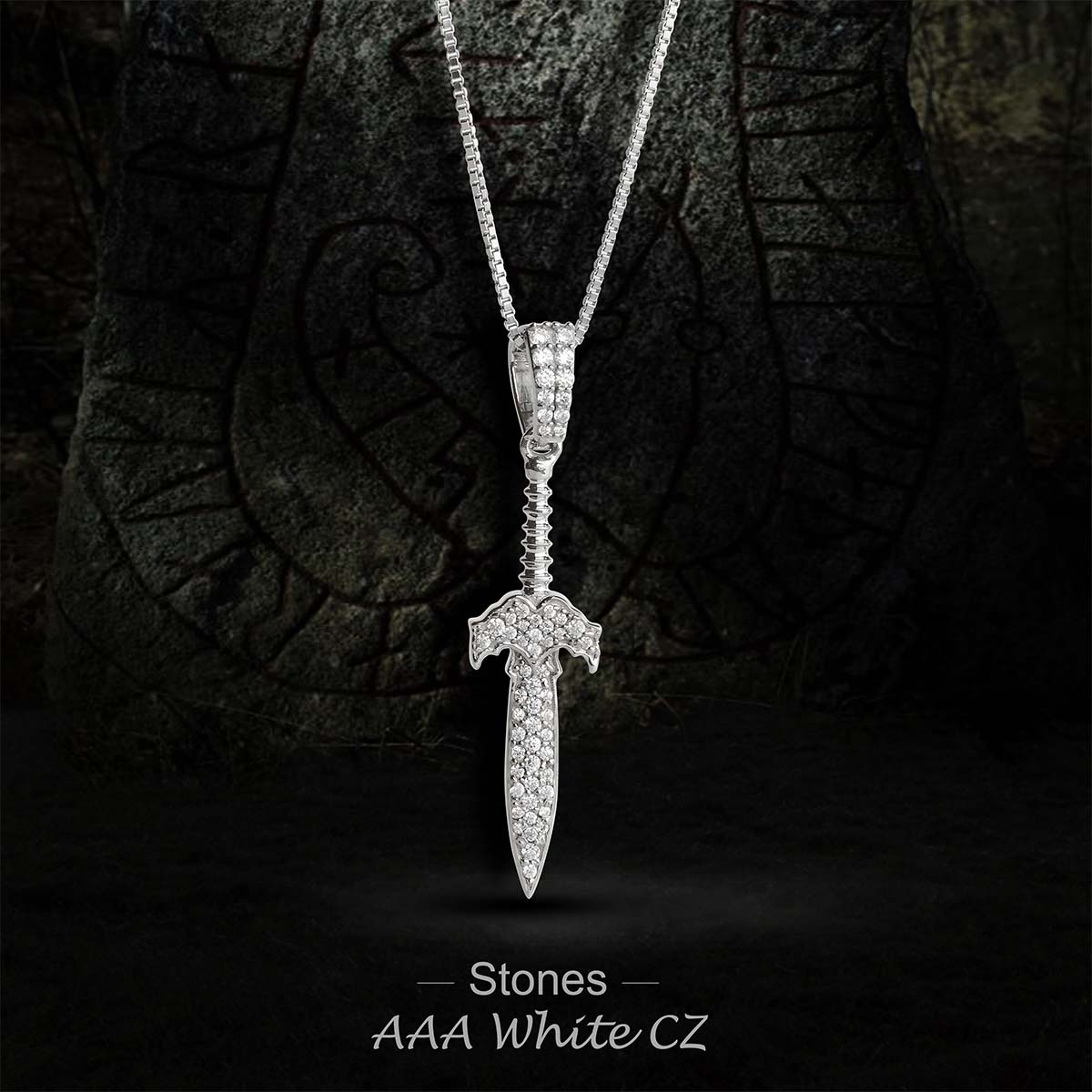 Viking Sword Pendant Diamond Iced Out Sword Necklace Hip Hop Jewelry Silver