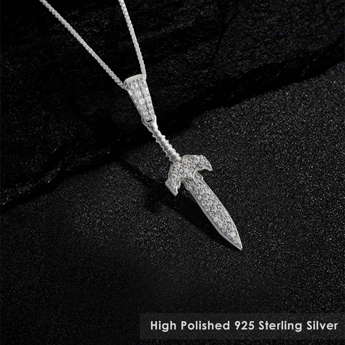 Viking Sword Pendant Diamond Iced Out Sword Necklace Hip Hop Jewelry Silver