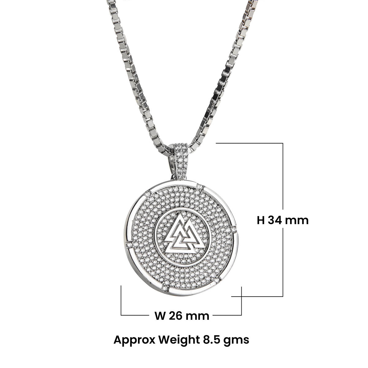 Iced Out Viking Valknut Necklace Norse Odin's Knot of the Slain Pendant Sterling Silver