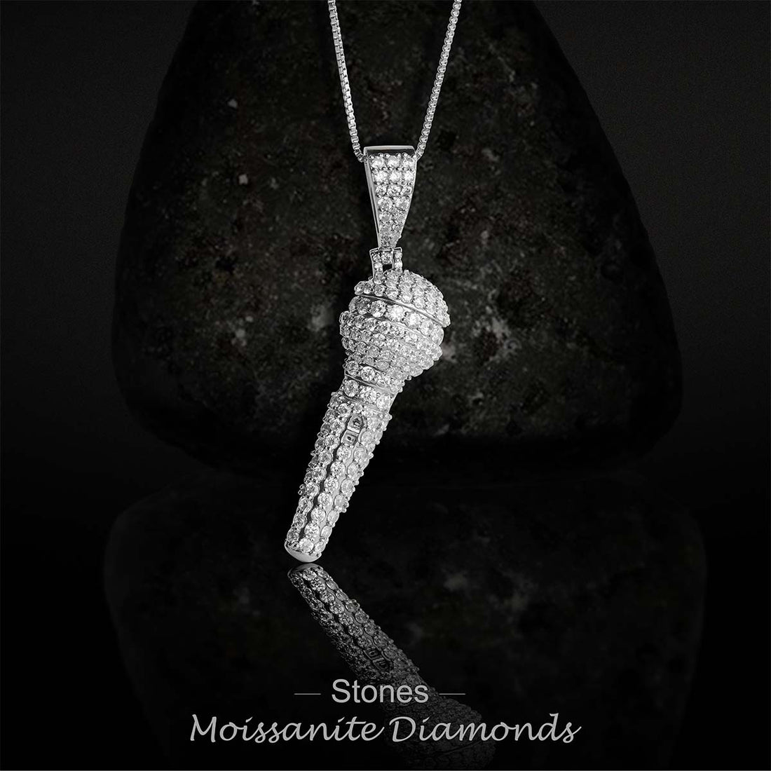 Moissanite Iced Out Microphone Pendant Necklace Silver Mic Pendant Hip Hop Jewelry