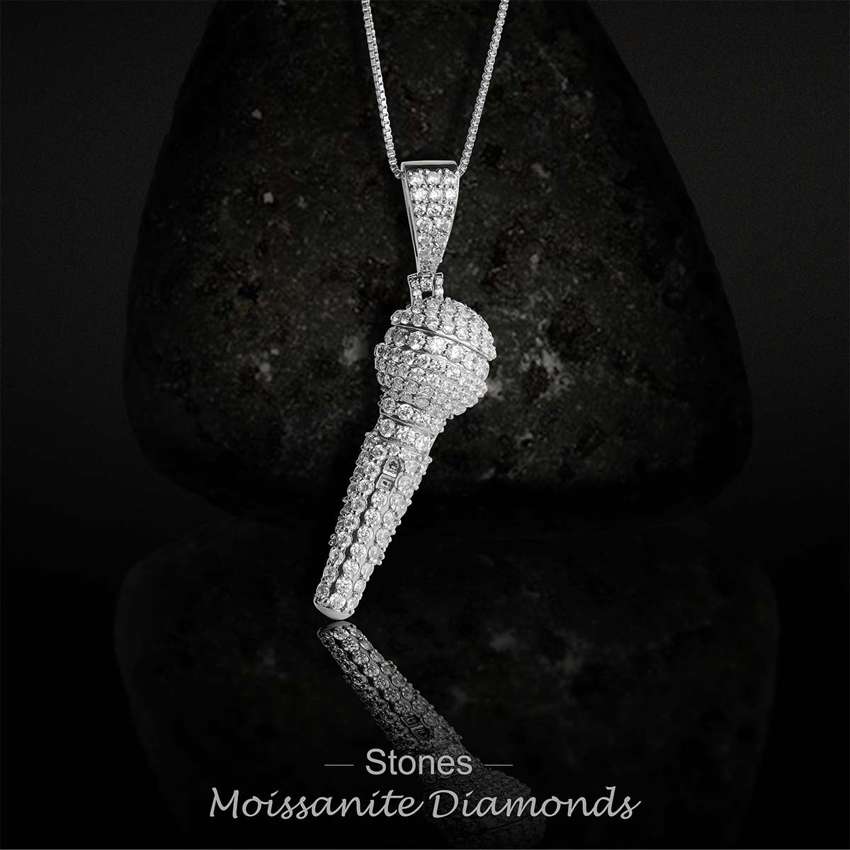 Moissanite Iced Out Microphone Pendant Necklace Silver Mic Pendant Hip Hop Jewelry