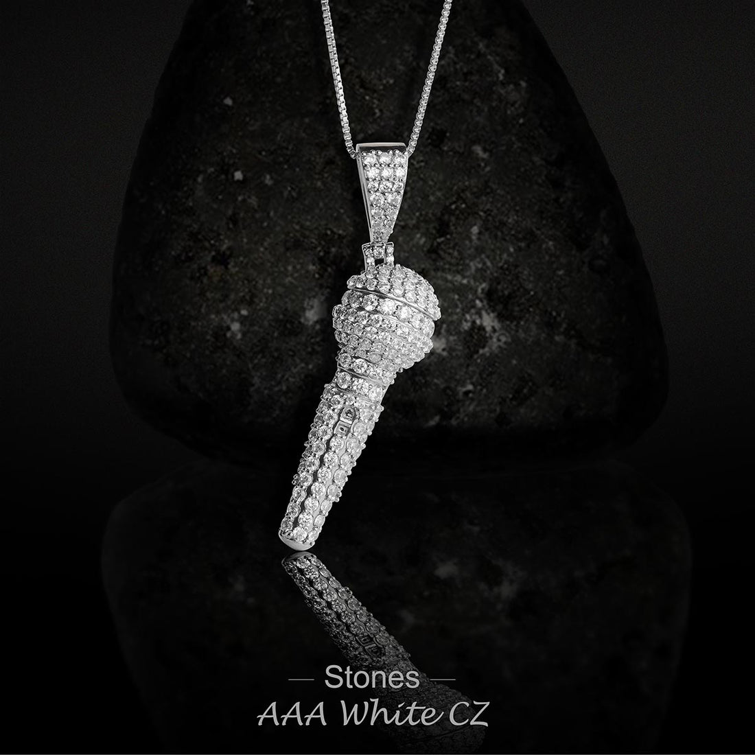 Iced Out Microphone Pendant Necklace Sterling Silver Mic Pendant Hip Hop Jewelry