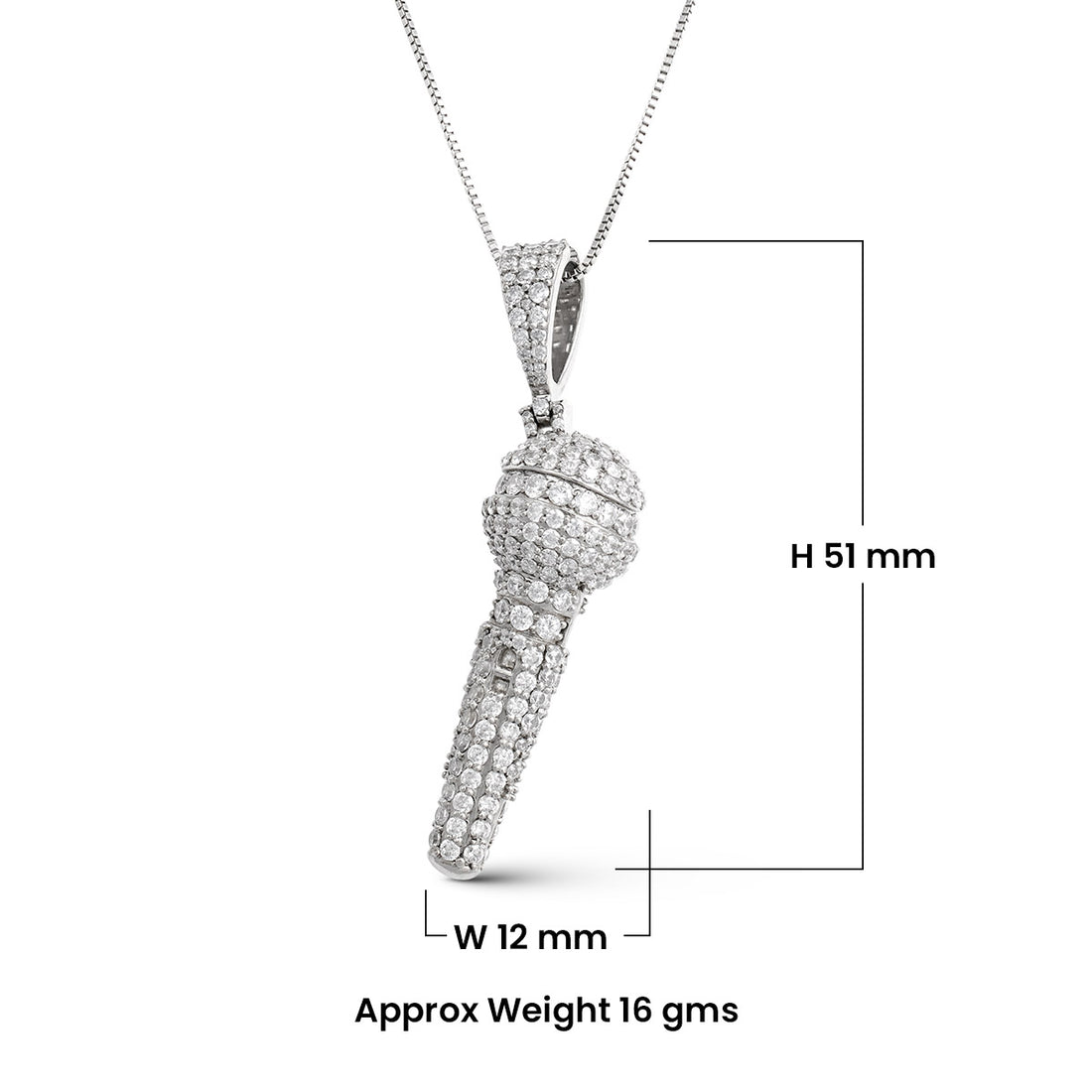 Iced Out Microphone Pendant Necklace Sterling Silver Mic Pendant Hip Hop Jewelry