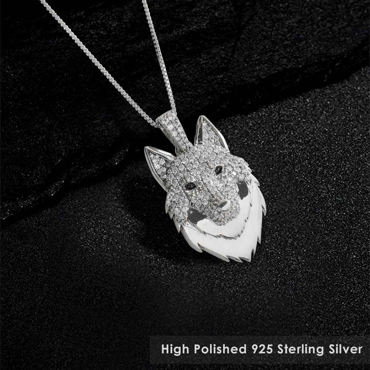 Iced Out Viking Wolf Pendant Necklace Hip Hop Jewelry Sterling Silver CZ Diamond