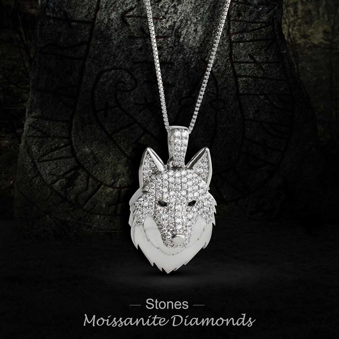 Iced Out Viking Wolf Necklace Pendant Moissanite Diamond Hip Hop Jewelry Silver