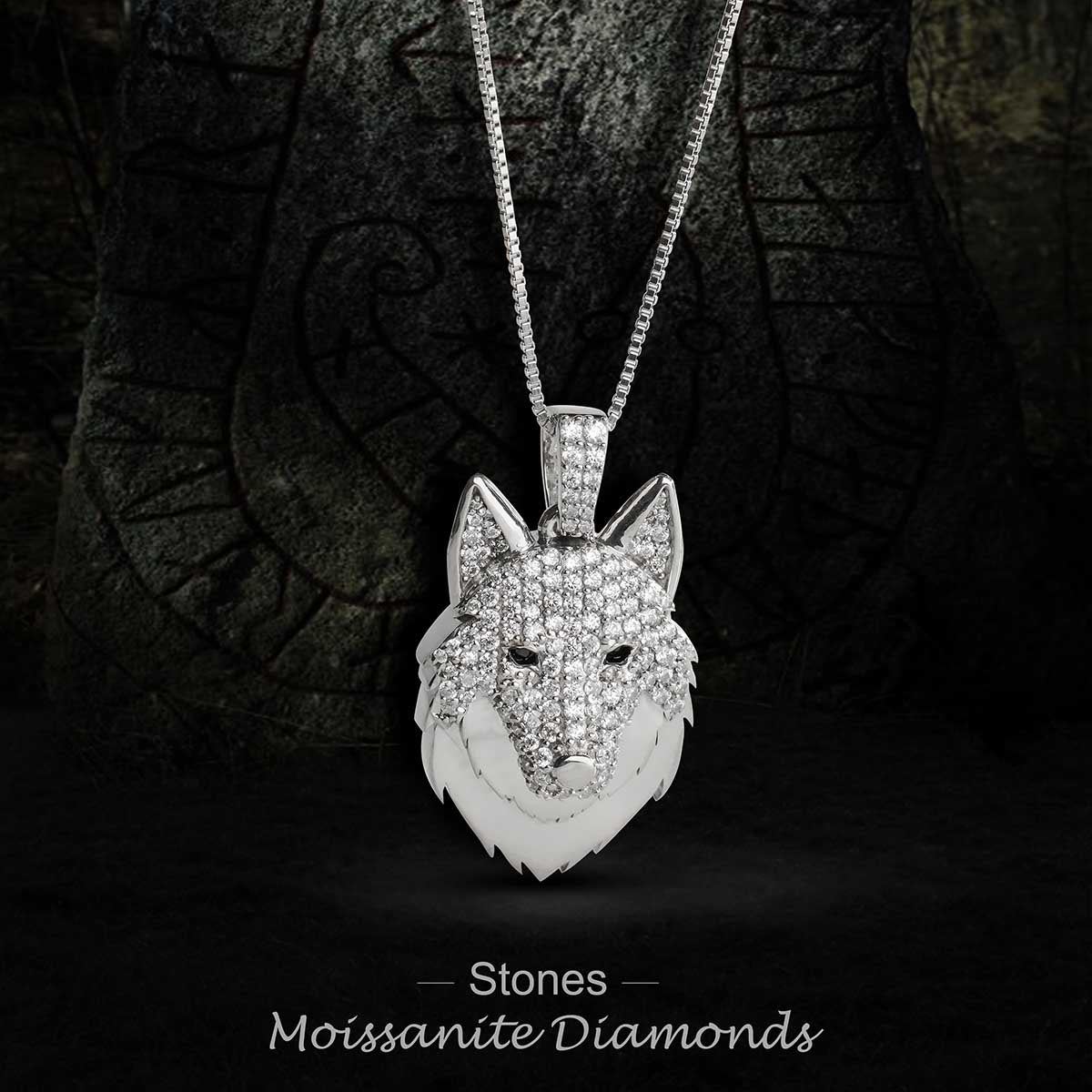 Iced Out Viking Wolf Necklace Pendant Moissanite Diamond Hip Hop Jewelry Silver