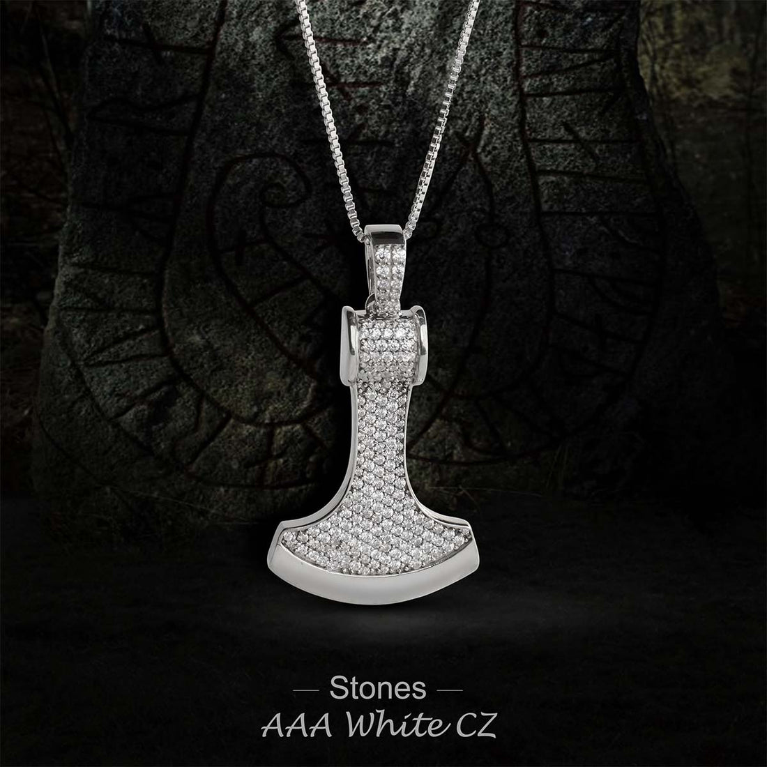 Icedout Viking Axe Pendant Necklace Hip Hop Jewelry Sterling Silver CZ Diamond