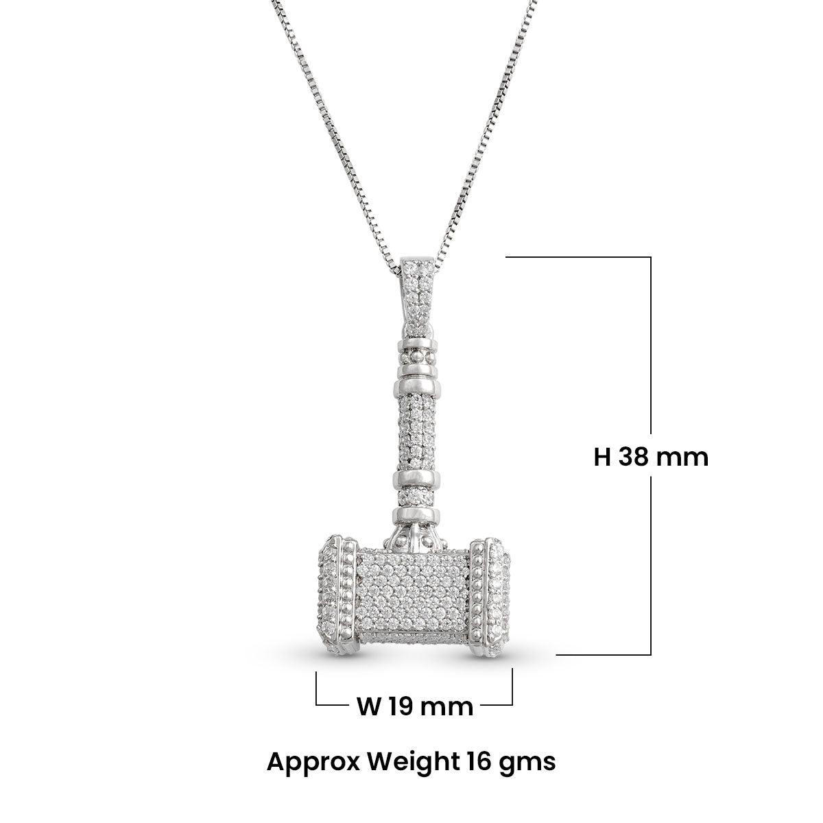 Iced Out Thor's Hammer Pendant Necklace Hip Hop Jewelry Sterling Silver CZ Diamond