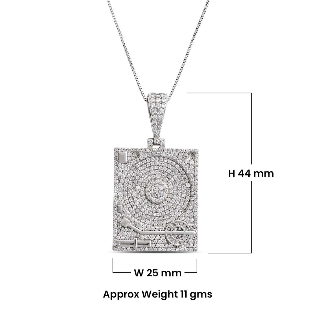 Moissanite Phonograph Pendant Necklace Sterling Silver Hip Hop Jewelry