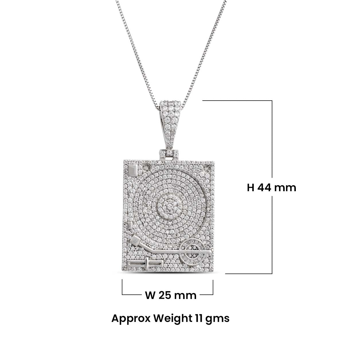 Phonograph Pendant Necklace Sterling Silver Hip Hop Jewelry CZ Diamond