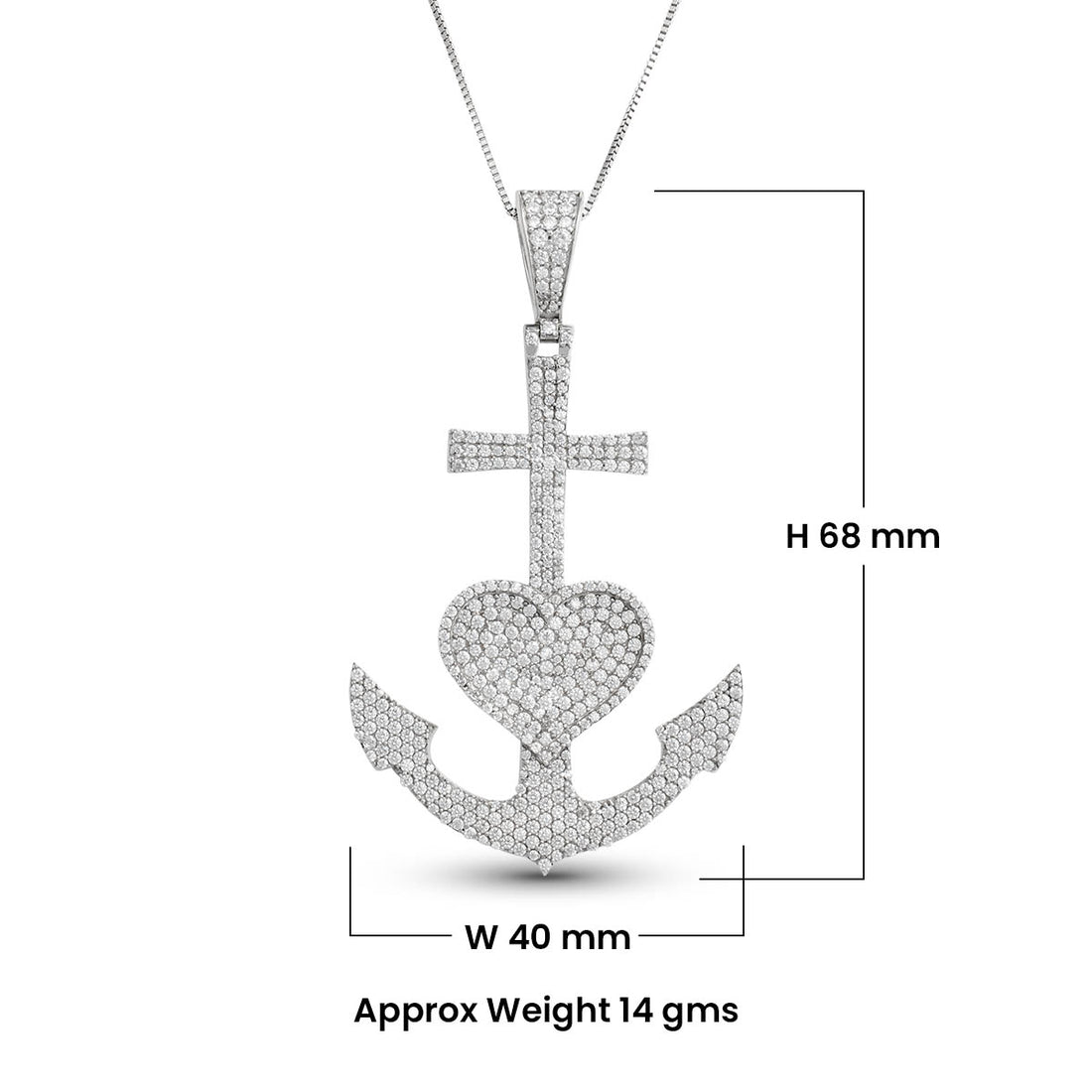 Icedout Cross Anchor Heart Necklace Moissanite Pendant Silver Hip Hop Jewelry