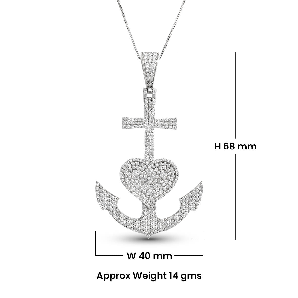 Iced Out Cross Anchor Heart Pendant Necklace Sterling Silver Hip Hop Jewelry