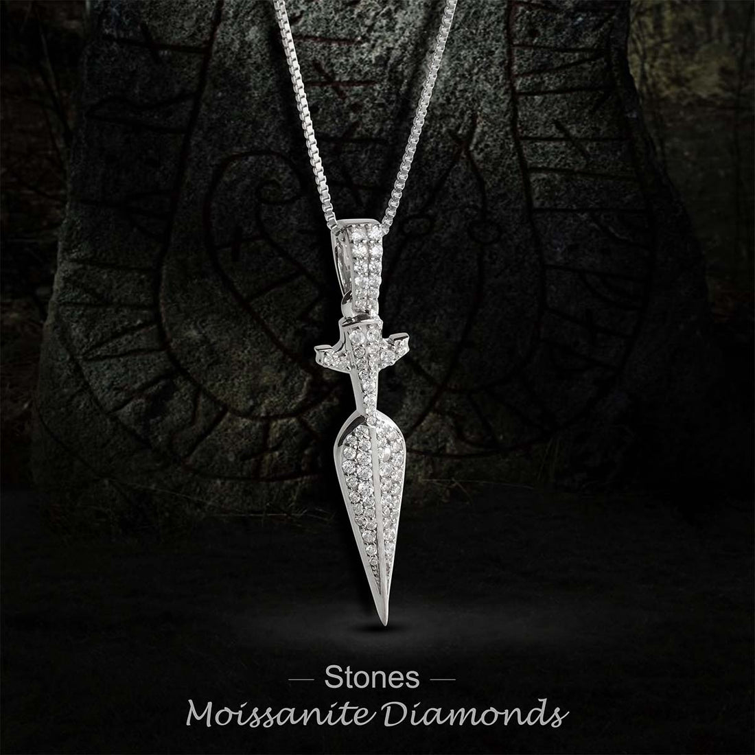 Gungnir Necklace Pendant Viking Spear Head Moissanite Diamond Silver Hip Hop Jewelry