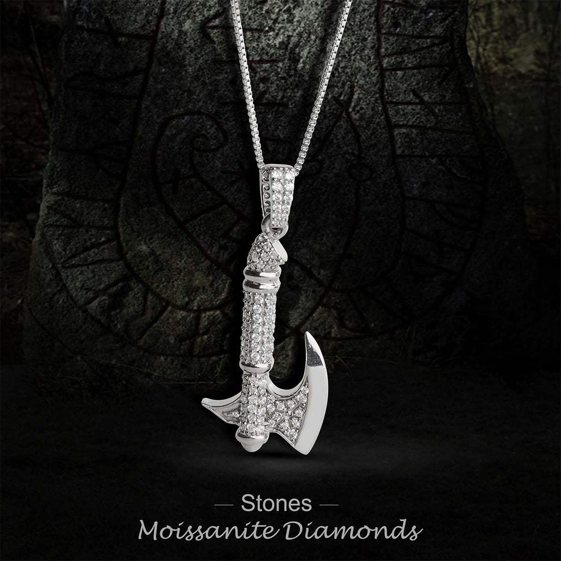 Moissanite Viking Axe Pendant Necklace Icy Norse Iced Out Hip Hop Jewelry Silver
