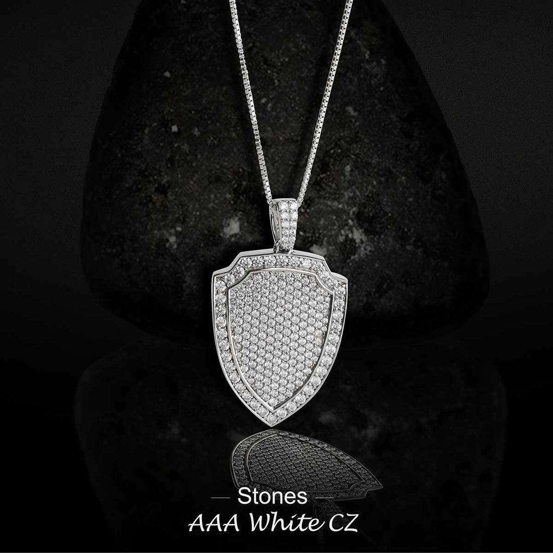 Iced Out Warrior Shield Pendant Necklace Sterling Silver Hip Hop Jewelry