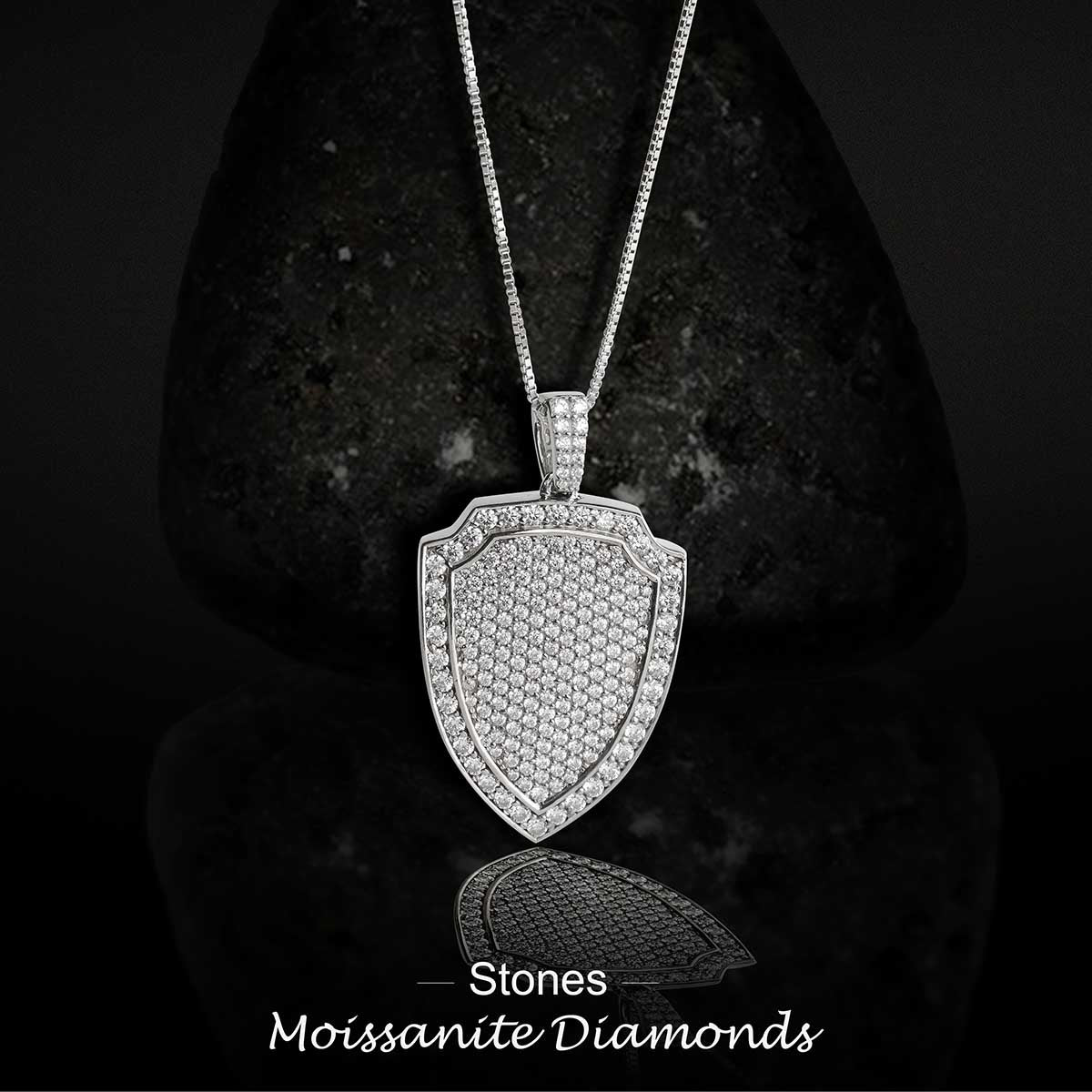 Icedout Warrior Shield Necklace Pendant Moissanite Diamond Silver Hip Hop Jewelry