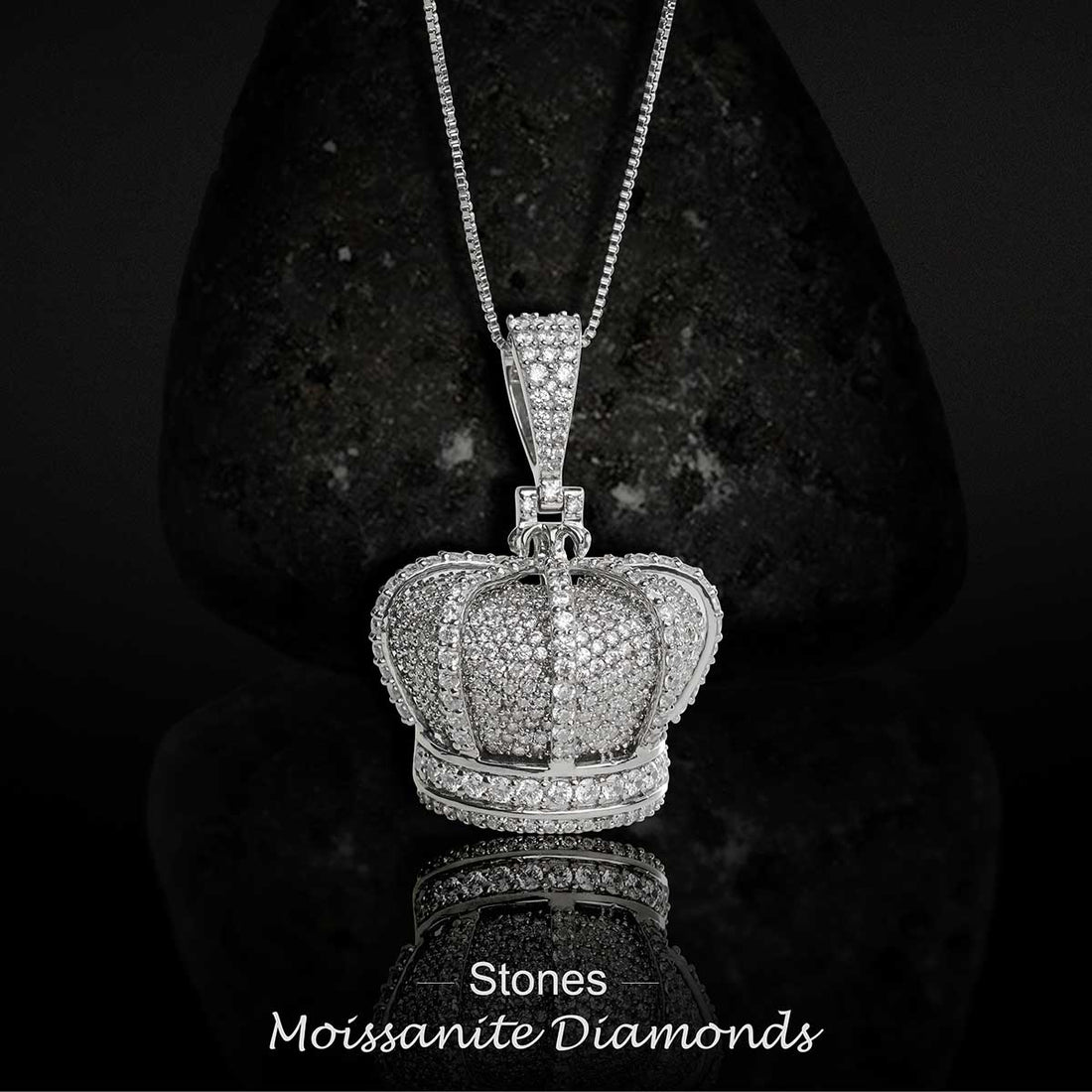 Iced Out Crown Necklace King Queen Crown Moissanite Pendant Hip Hop Jewelry