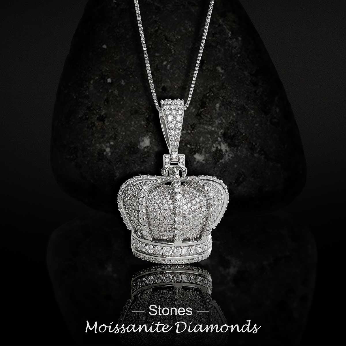 Iced Out Crown Necklace King Queen Crown Moissanite Pendant Hip Hop Jewelry