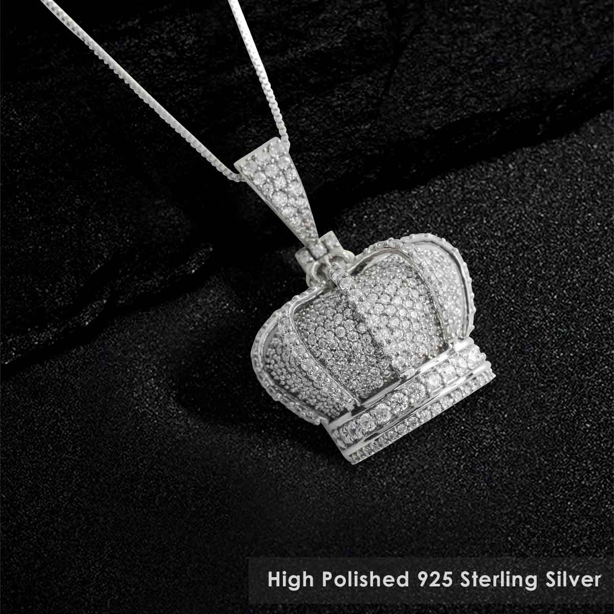 Iced Out Crown Pendant King Queen Crown Necklace Hip Hop Jewelry CZ Diamond