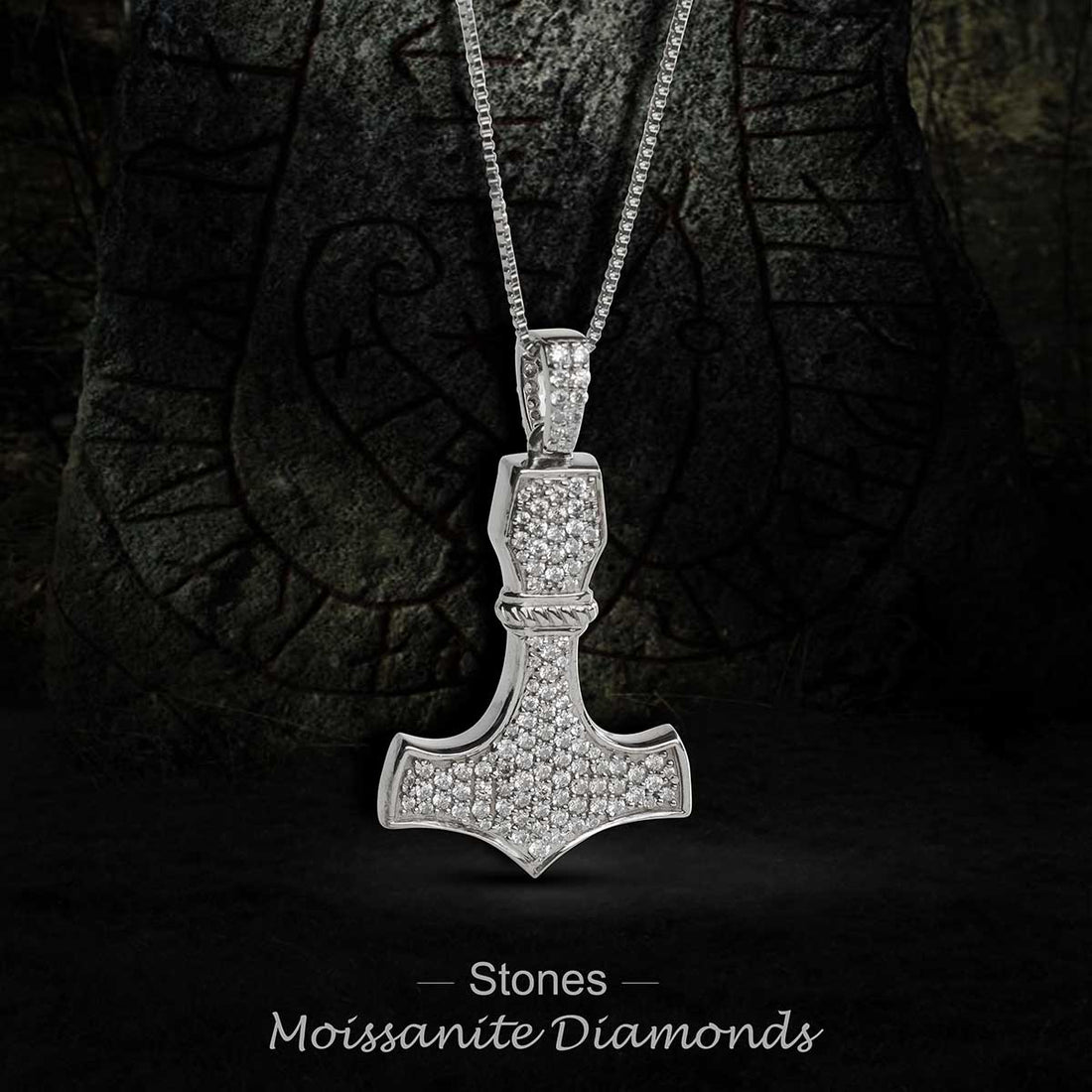 Moissanite Viking Mjolnir Necklace Thor's Hammer Pendant Iced Out Hip Hop Jewelry