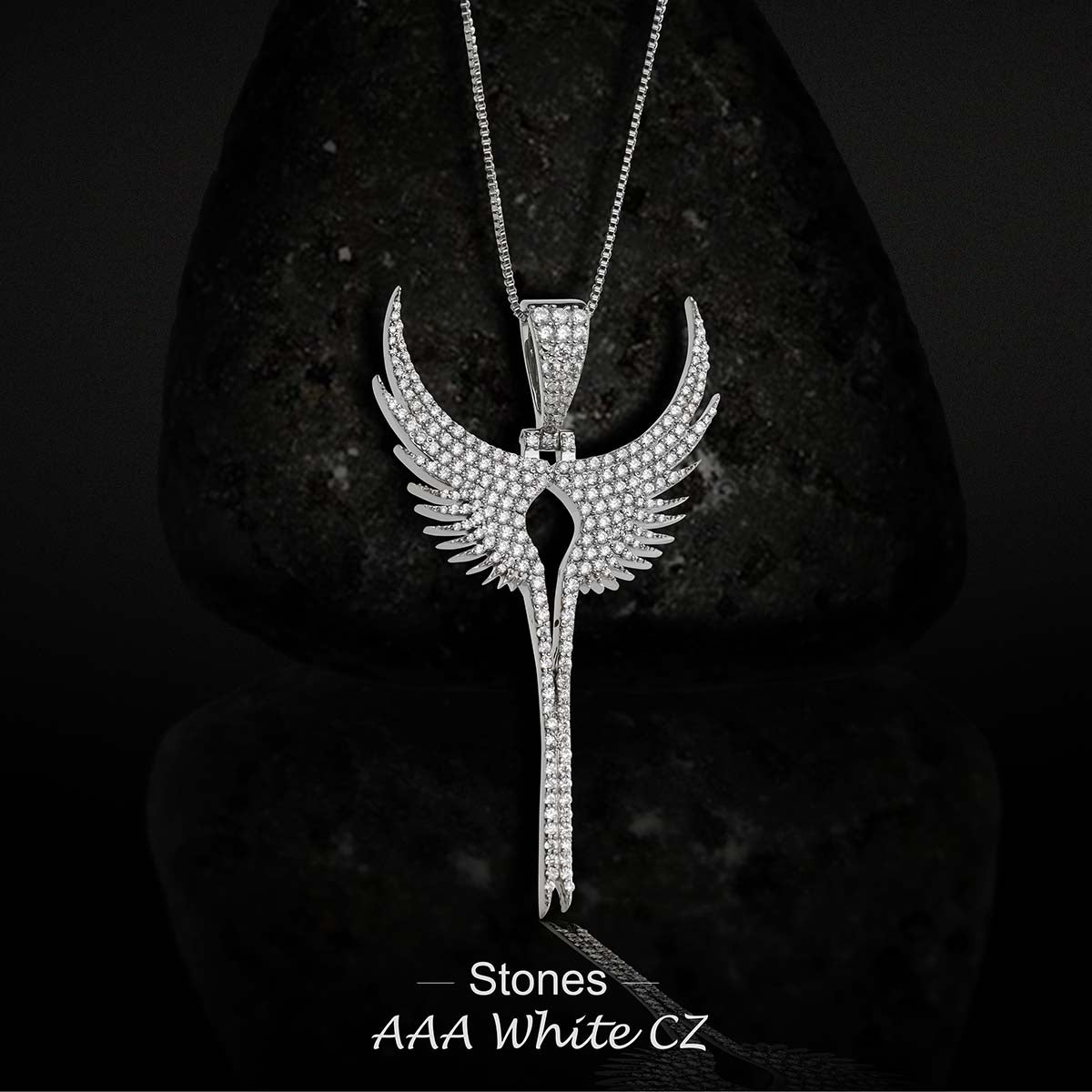 Iced Out Angel Wings Pendant Necklace Guardian Angel Necklace Sterling Silver