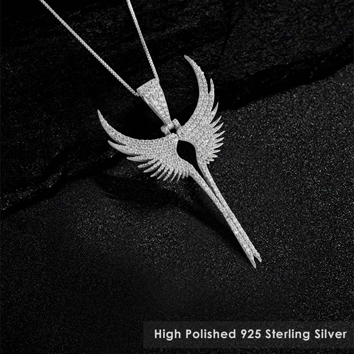 Iced Out Angel Wings Pendant Necklace Guardian Angel Necklace Sterling Silver
